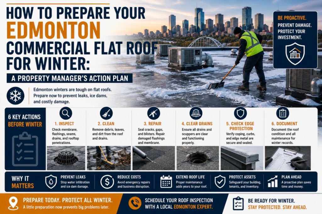 How to Prepare Your Edmonton Commercial Flat Roof for Winter A Property Manager's Action Plan