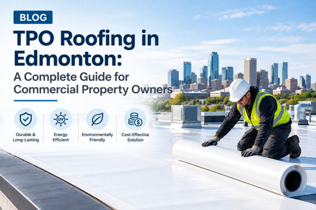 Considering TPO roofing for your Edmonton commercial building? Learn how it works, where it excels, its limitations in Alberta's climate, and what it costs in 2026.